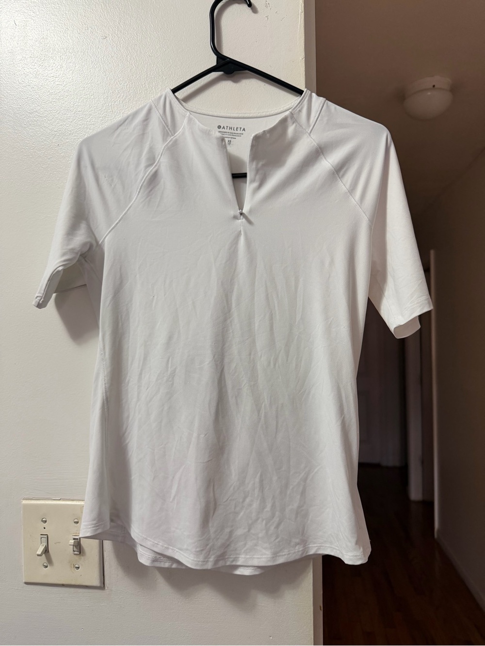Athleta White Short Sleeve Active Tee with Notch Neck